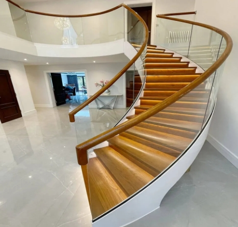 21.52mm Bending Glass Curved Stairs Glass Railing